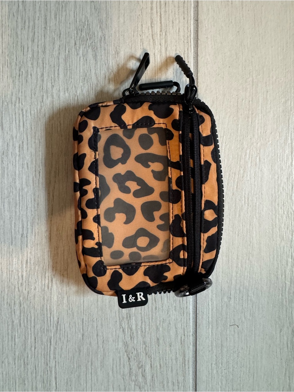 Leopard Print Zip Card Wallet - Tan and Black - Picture 2 of 3